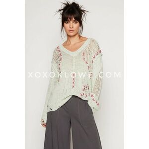 POL Mint Green Cross Stitch Knit Sweater | V Neck Relaxed Fit